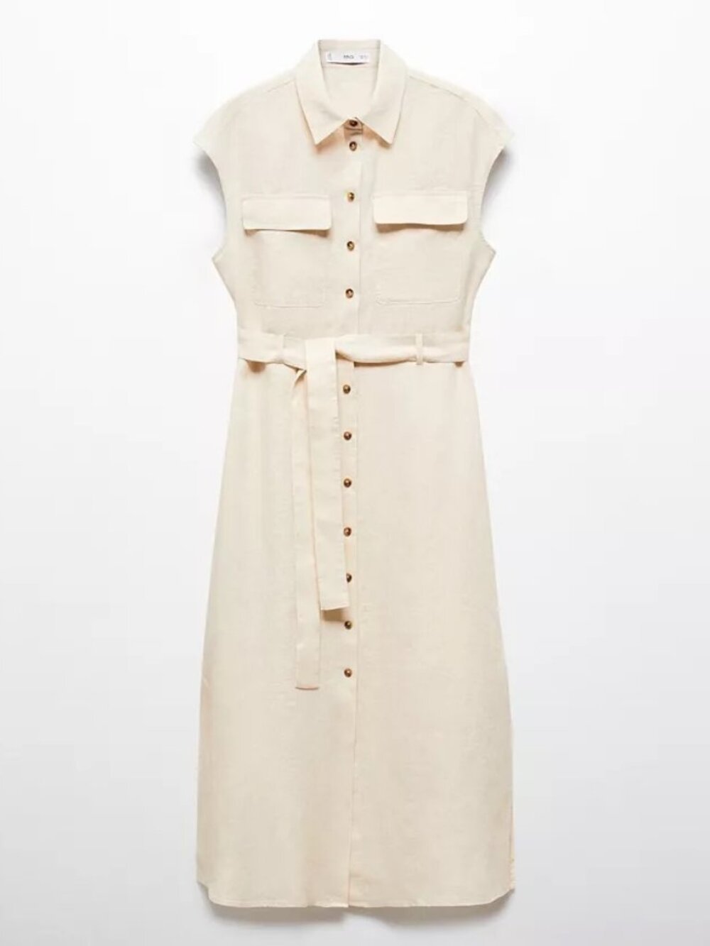 Mango Cream Button-Front Midi Shirt Dress